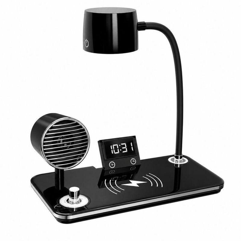 Luminária de Mesa Utimix 4 em 1 Led Ajustável com Caixa de Som Bluetooth Relógio Despertador Branco
