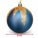 Enfeite Natalino Bolas de Natal Acabamento Azul e Dourado Kit 8 Bolas 8CM