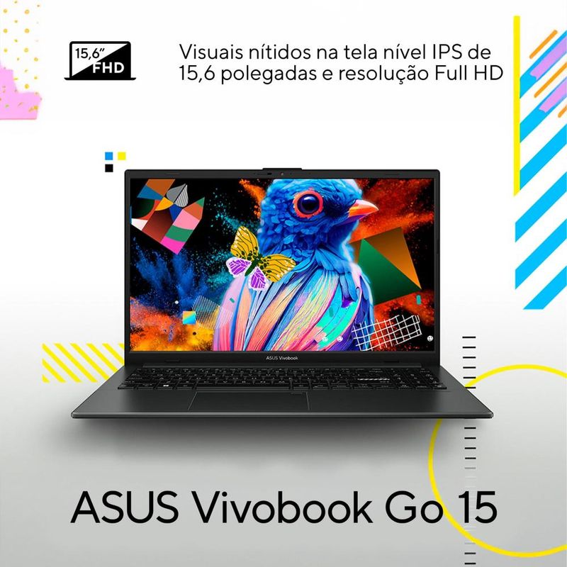 Notebook asus vivobook go 15 amd athlon 4gb ram 128gb ssd tela 156” w11 - e1504fa-bq5312ws