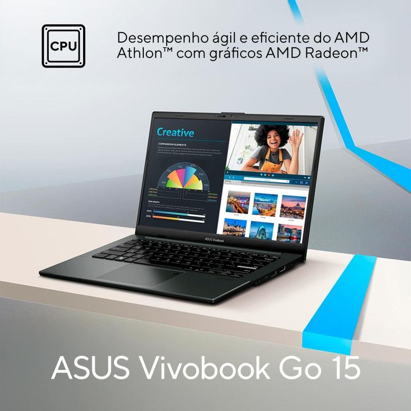 Notebook asus vivobook go 15 amd athlon 4gb ram 128gb ssd tela 156” w11 - e1504fa-bq5312ws