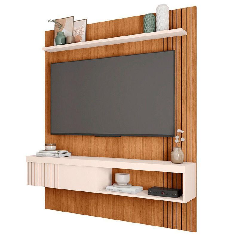 Conjunto Sala de Estar Moon Painel 55" 150CM MDF MDP Off White Caemmun Móveis