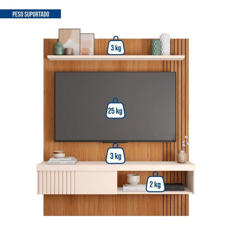 Conjunto Sala de Estar Moon Painel 55" 150CM MDF MDP Off White Caemmun Móveis
