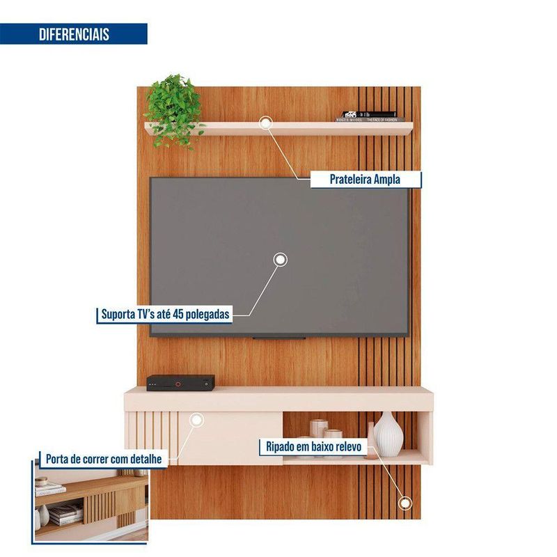 Painel para TV Jade 12 45" 119,5CM MDF-MDP Off White Caemmun Móveis