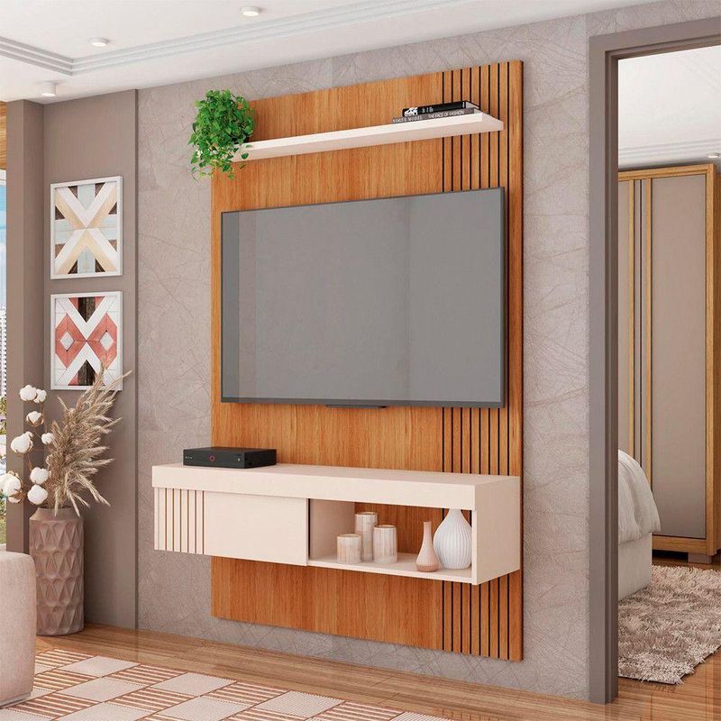 Painel para TV Jade 12 45" 119,5CM MDF-MDP Off White Caemmun Móveis